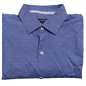 Bugatchi Shaped Fit Blue Geometric Pattern Cotton Dress Shirt Men's Medium